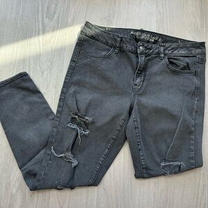 American Eagle Outfitters Black Skinny Distressed Jeans 12 short
